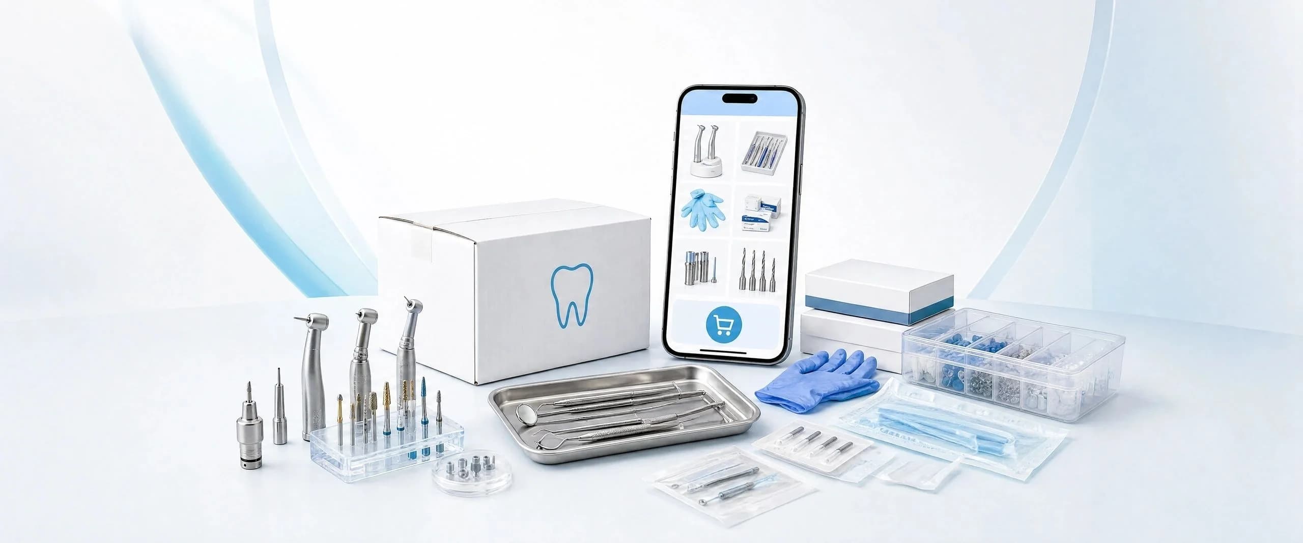قبضات وأدوات وقفازات طب الأسنان مع تطبيق أسنان للطلب